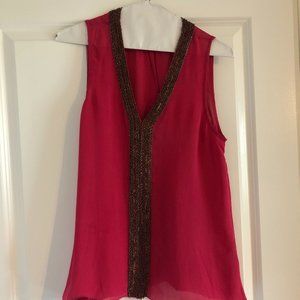 Parker XS Beaded Silk Pink/Maroon Sleeveless Top